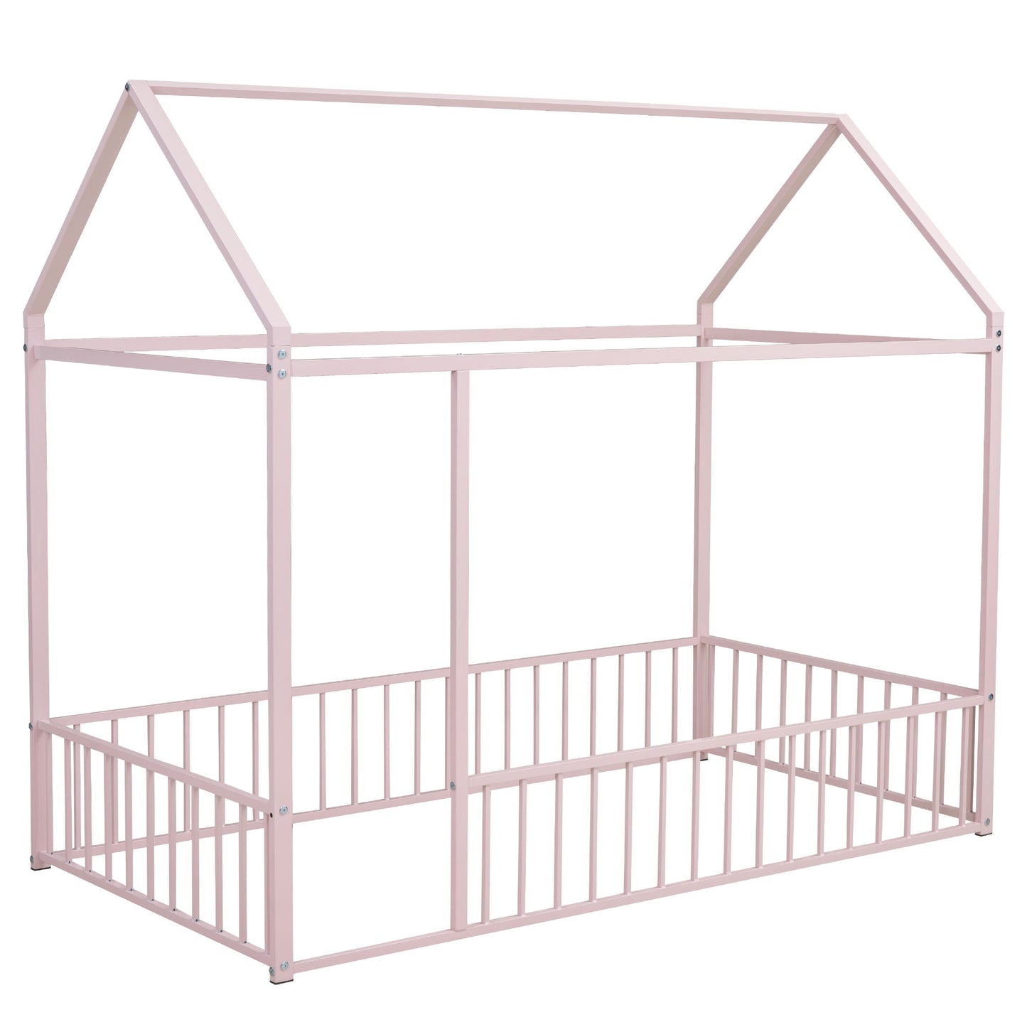 Twin Size Bed House Bed Frame With Fence - Pink
