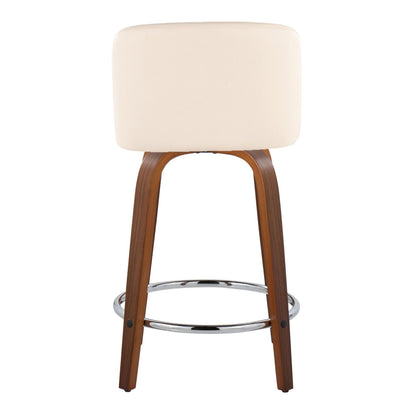 Toriano - Mid-Century Modern Fixed Height Counter Stool With Swivel With Round Footrest (Set of 2) - Walnut / Cream