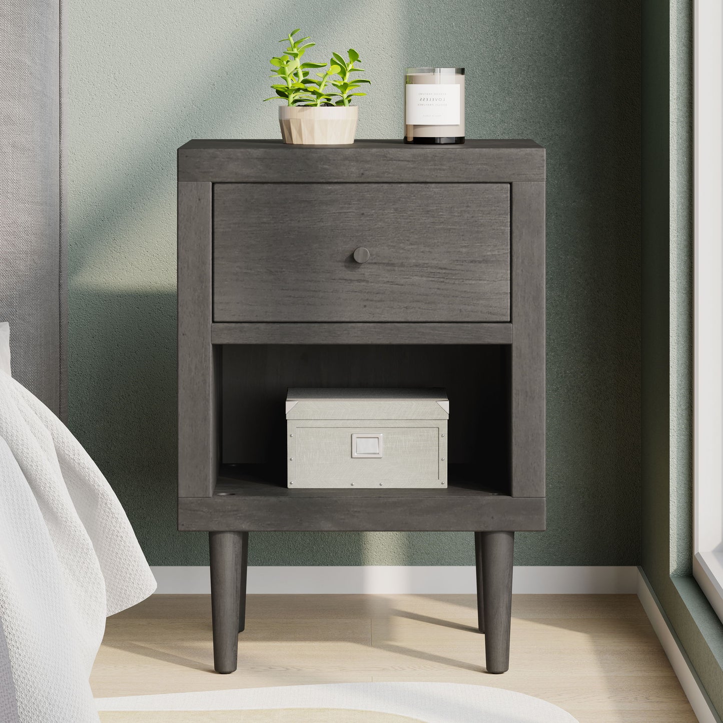 Nystrom - Wood Single Drawer Nightstand - Gray