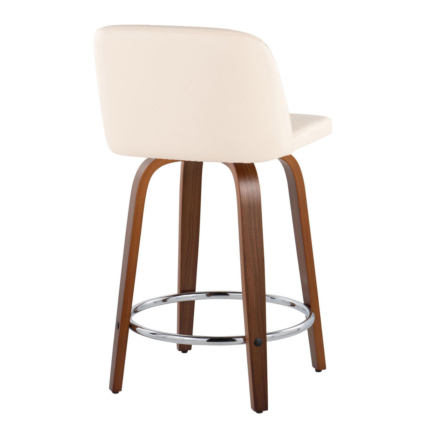 Toriano - Mid-Century Modern Fixed Height Counter Stool With Swivel With Round Footrest (Set of 2) - Walnut / Cream