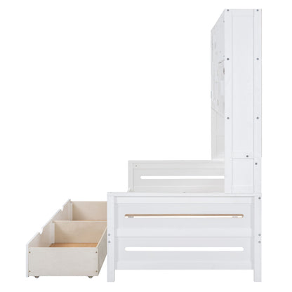 Twin Size Daybed With 2 Drawers And All In One Cabinet And Shelf - White