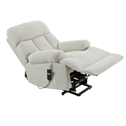 Oversized Power Lift Recliner Chair - Electric Fabric Reclining Sofa Chair With Remote Control, Side Pocket, And Spacious Seat For Home Theater - Light Gray
