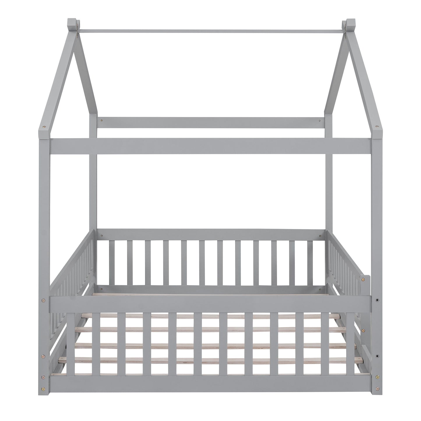 Full Size Bed House Bed Frame With Fence - Gray