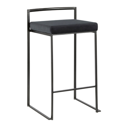 Fuji - Contemporary Stackable Counter Stool (Set of 2) - Black - Velvet
