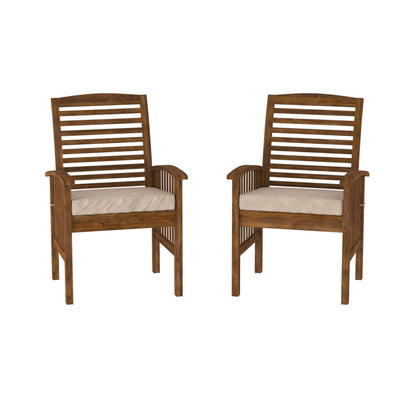 Modern 2 Piece Slat Back Patio Chairs With Cushions - Dark Brown