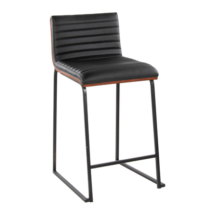 Mason Mara - Contemporary Fixed Height Counter Stool (Set of 2) - Black / Walnut / Black