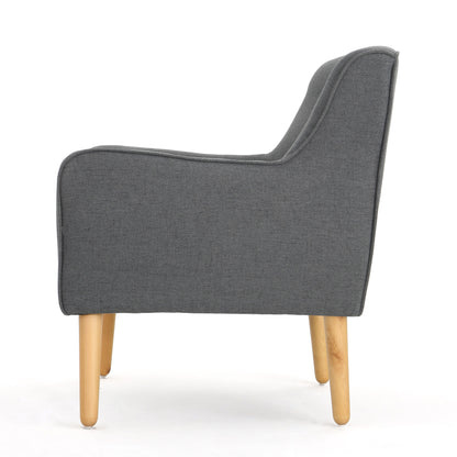 Modern Arm Chair With Tufted Back And Wooden Legs - Charcoal