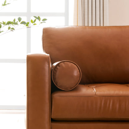 Mid-Century Tufted Leather Sectional With Reversible Chaise - Cognac
