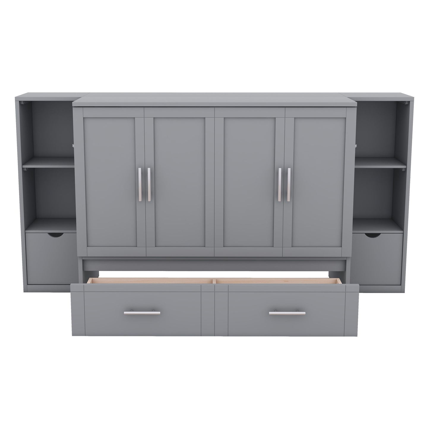 Full Size Murphy Bed With Shelves, Drawers And USB Ports - Gray