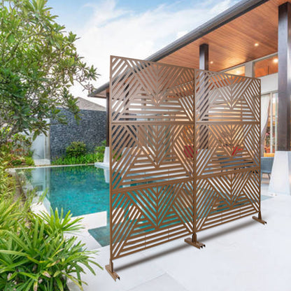 Freestanding Decorative Privacy Screen For Deck Balcony Patio, Metal Privacy Screen - Brown