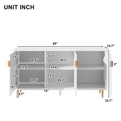Modern TV Stand With 3 Doors And Adjustable Shelves For Living Room, Fits TVs Up To 70" - White