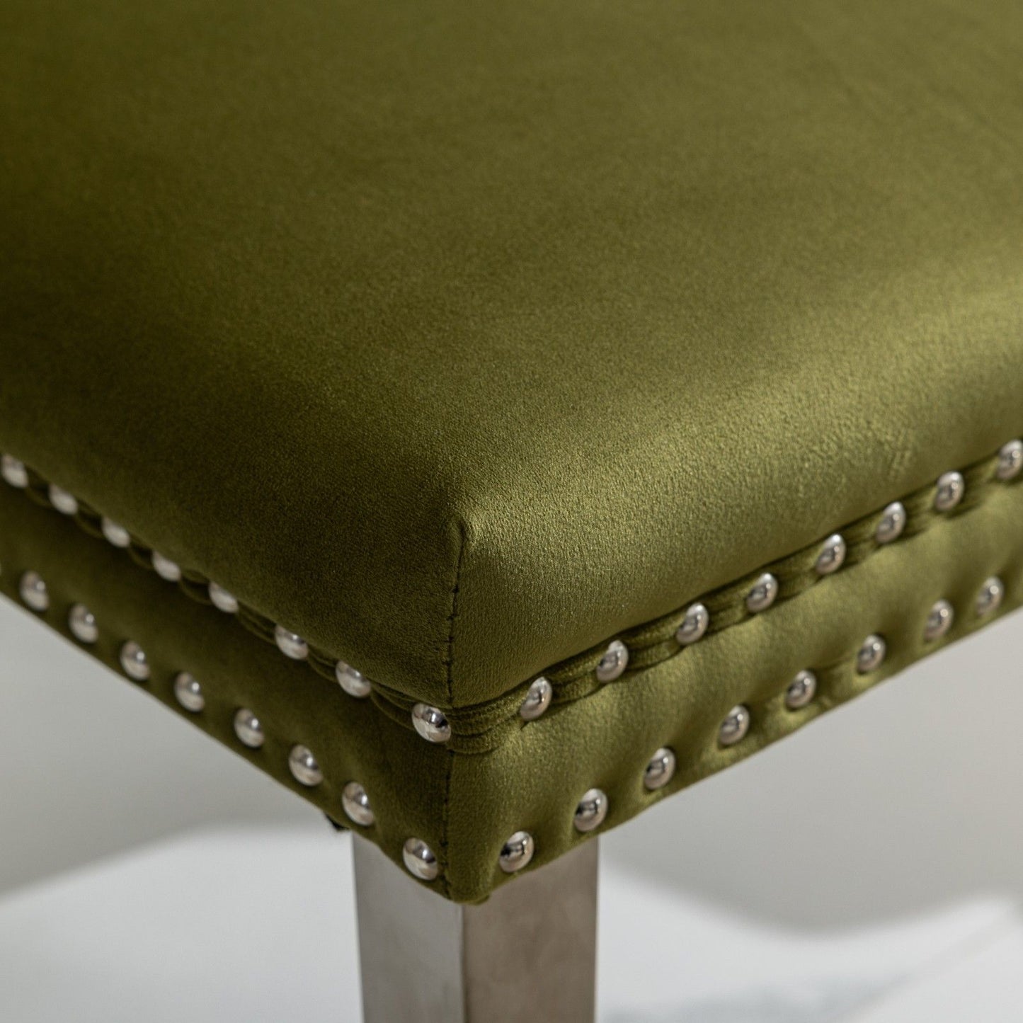 Nikki - Modern, High-End Tufted Solid Wood Contemporary Velvet Upholstered Dining Chair With Chrome Stainless Steel Plating Legs, Nailhead Trim (Set of 2) - Olive Green / Chrome