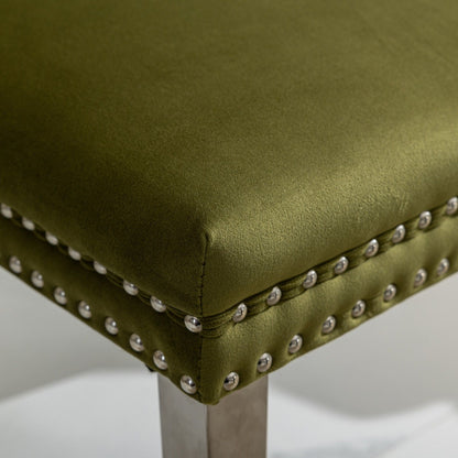 Nikki - Modern, High-End Tufted Solid Wood Contemporary Velvet Upholstered Dining Chair With Chrome Stainless Steel Plating Legs, Nailhead Trim (Set of 2) - Olive Green / Chrome