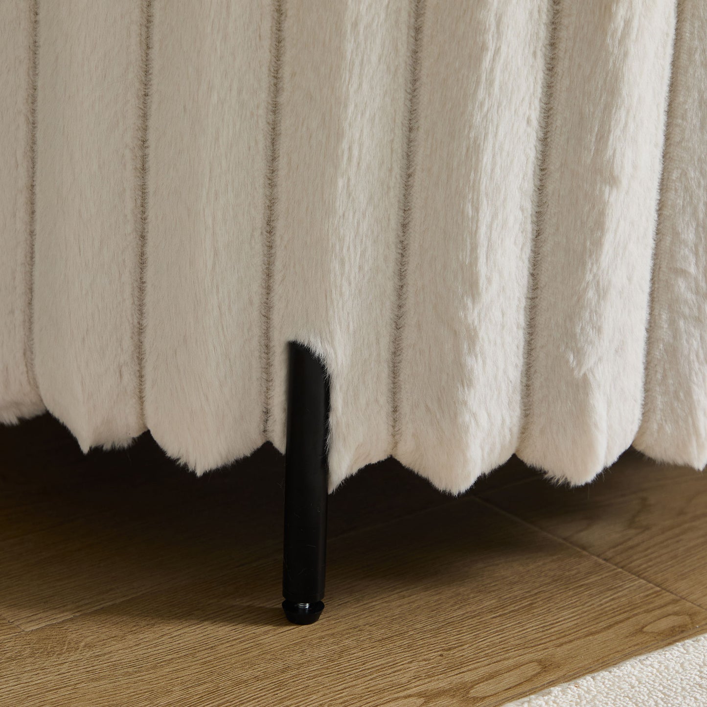 Upholstered Round Pouf Ottoman Foot Rest With - Beige