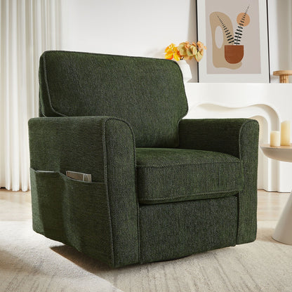 360ÔøΩÔøΩ Swivel Chair Accent Barrel Armchair With Side Pockets, Chenille Upholstery, Compact Size - Green