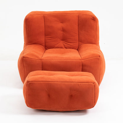 Fluffy Bean Bag Chair, Comfortable Bean Bag For Adults And Children, Super Soft Lazy Sofa Chair With Memory Foam And Ottoman, Indoor Modern Focus Bean Bag Chair For Living Room, Bedroom, Apartment - Red