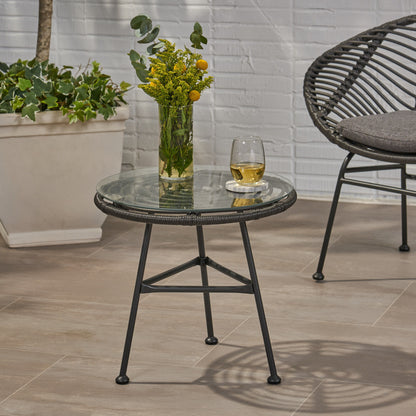 Petrichor - Outdoor Side Table With Tempered Glass And Steel Frame - Gray