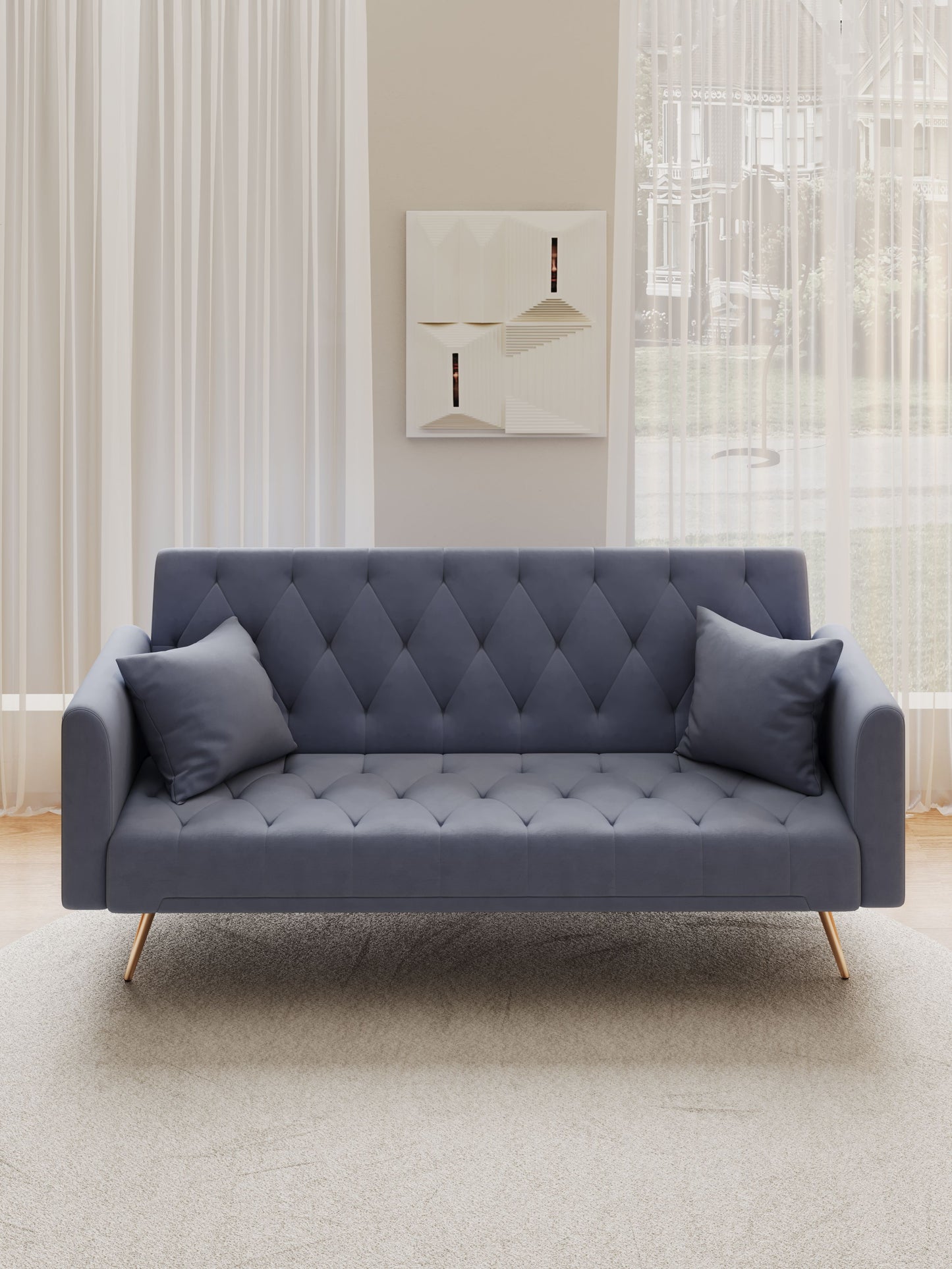 Convertible Double Folding Living Room Sofa Bed - Gray