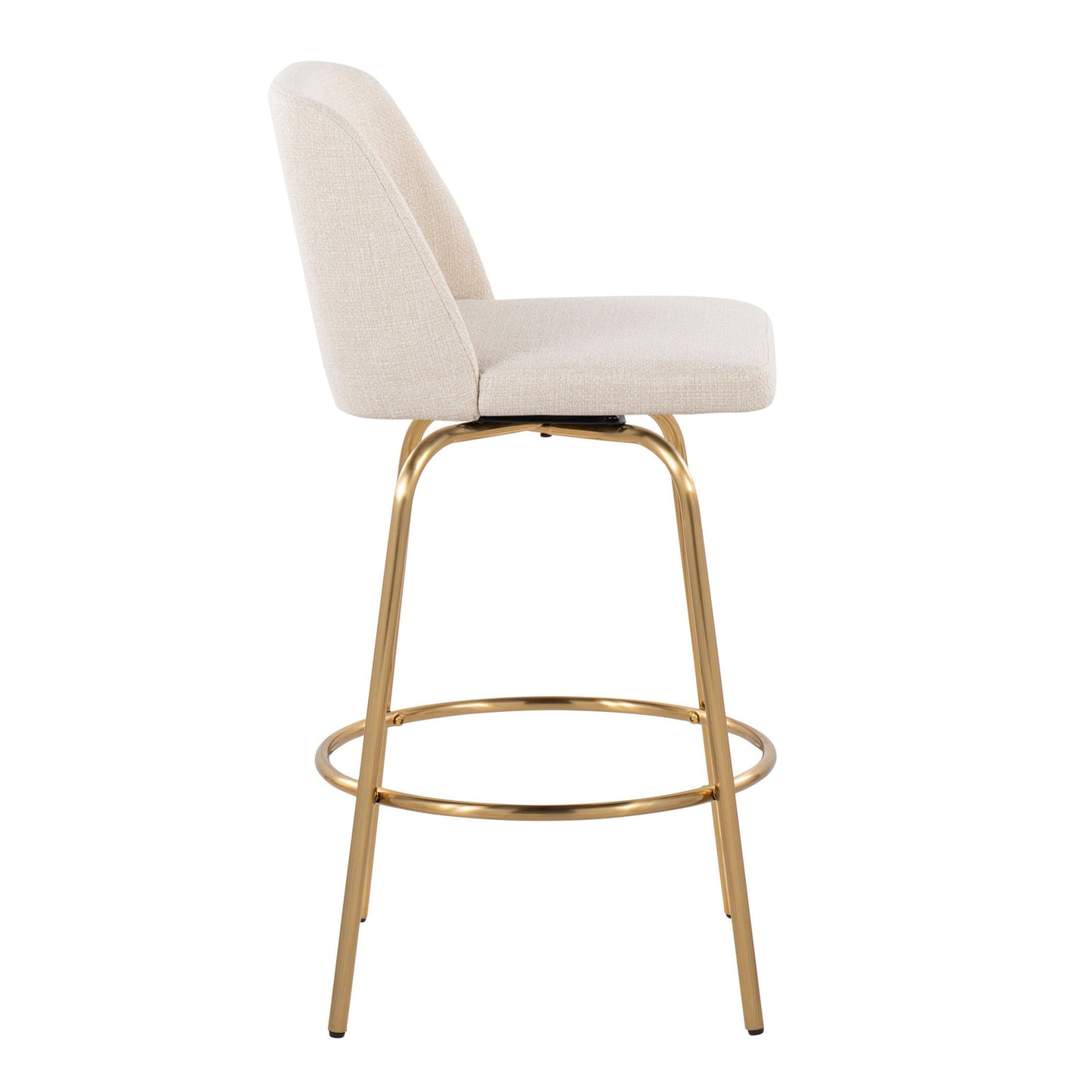 Toriano - Contemporary Fixed Height Counter Stool With Swivel And Round Footrest (Set of 2) - Cream / Gold