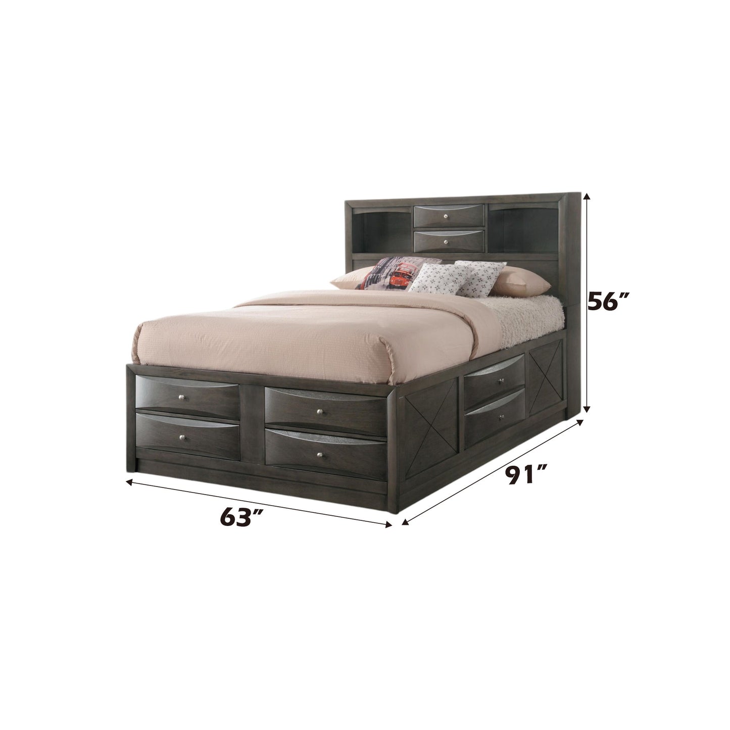 Ireland - Queen Bed With Storage - Gray Oak