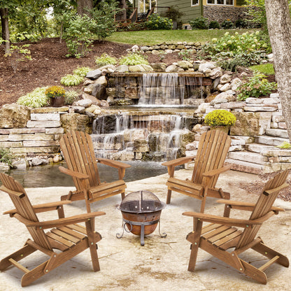 Wooden Outdoor Folding Adirondack Chair (Set of 2) Wood Lounge Patio Chair For Garden, Garden, Lawn, Backyard, Deck, Pool Side, Fire Pit - Light Brown