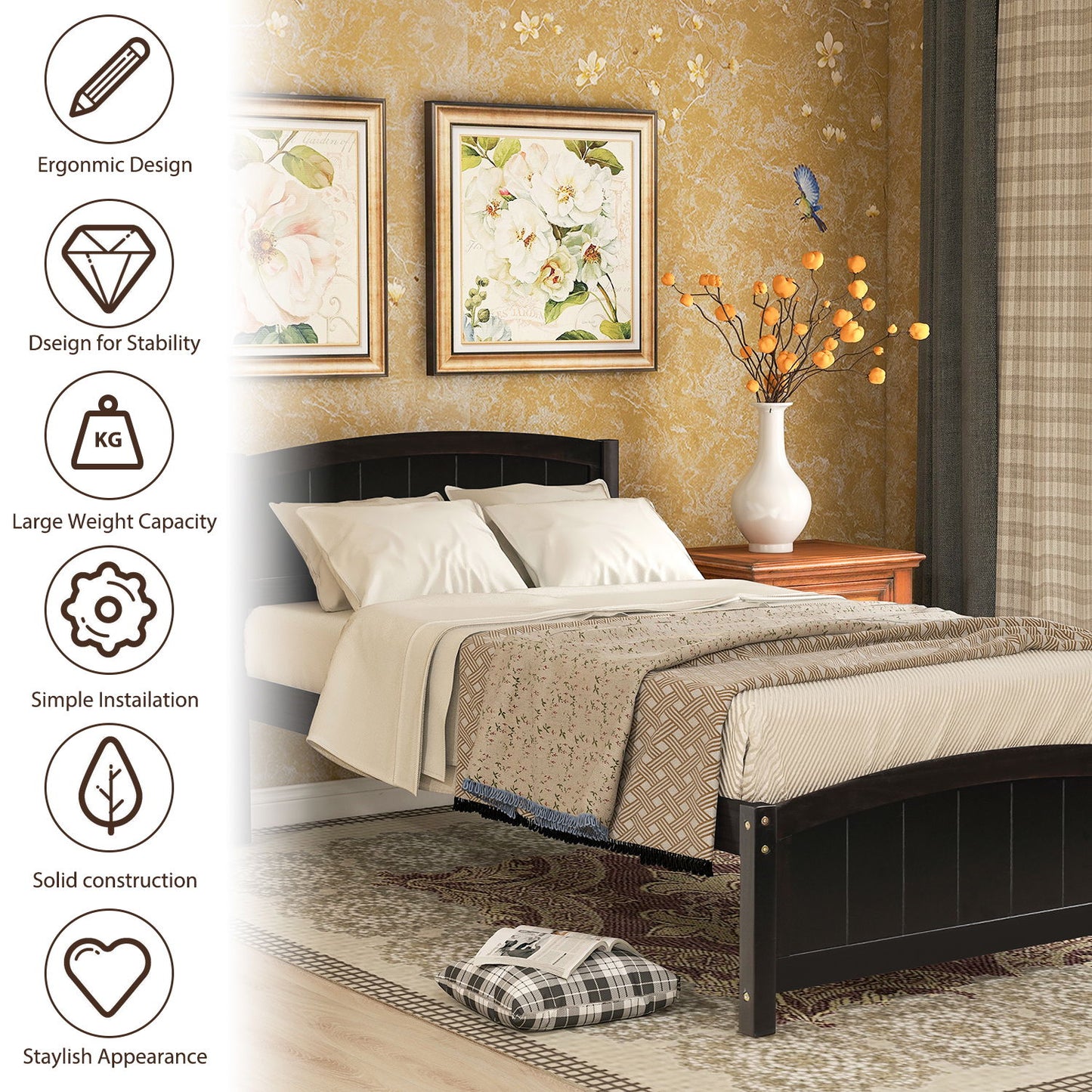 Twin Platform Bed With Headboard, Footboard And Slat Support - Espresso