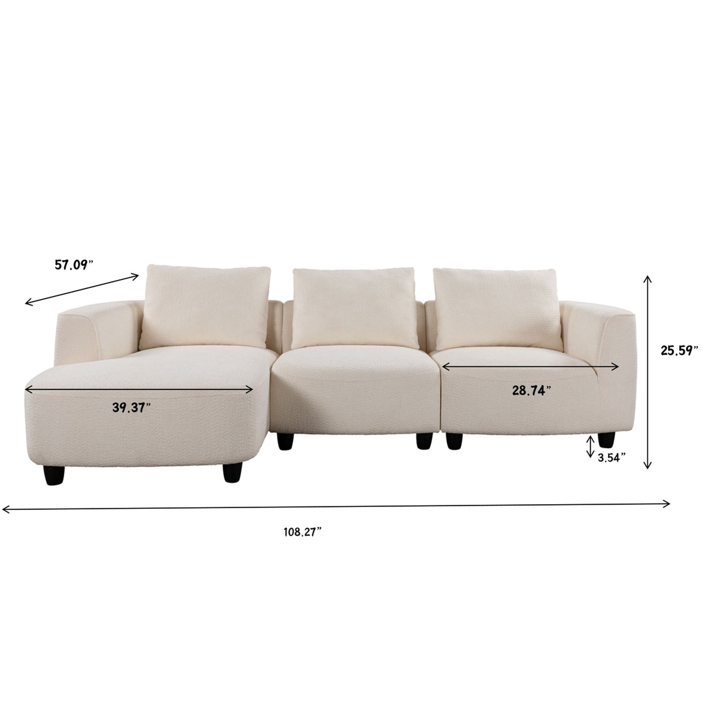 Mid - Century Modern Three Seater Sofa With Upholstered Footstool Fabric For Living Room Or Bedroom - Beige