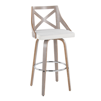 Charlotte - Farmhouse Fixed Height Barstool With Swivel With Round Footrest (Set of 2) - Light Gray / Cream