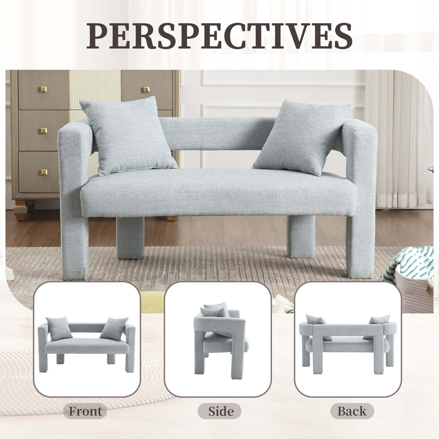 Modern Loveseat Sofa, Comfy Upholstered 2 Seater Sofa - Mint Green