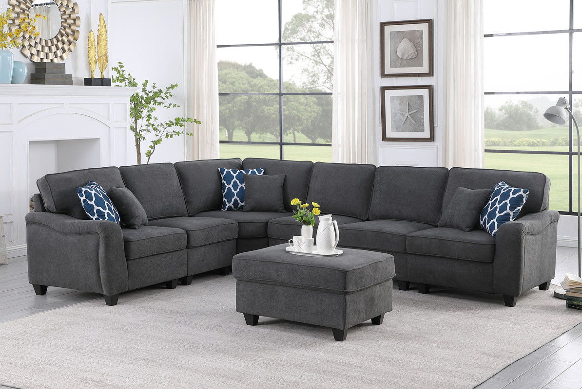 Leo - Woven 7 Piece Modular L-Shape Sectional Sofa And Ottoman - Dark Gray