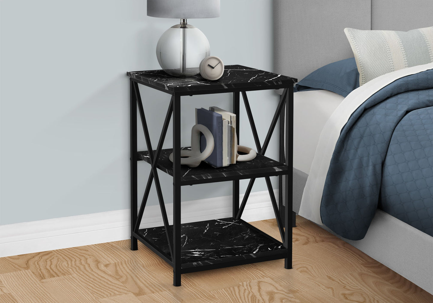 Accent Table, Side Marble Look Contemporary & Modern - Black