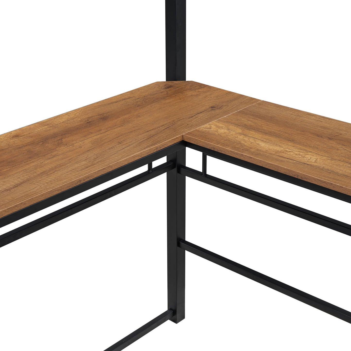 Full Size Loft Bed With 3 Layers Of Shelves And L-Shaped Desk - Black