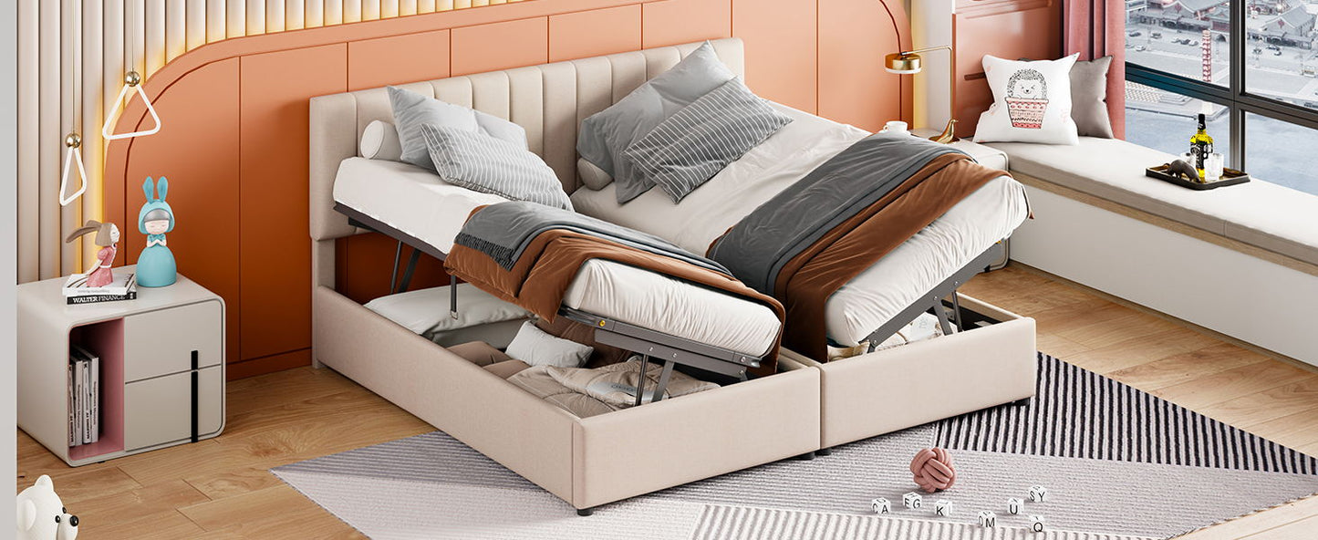 King Size Upholstered Platform Bed With A Hydraulic Storage System - Beige