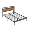 Full Size Metal Platform Bed Frame With Wooden Headboard And Footboard With USB Liner, No Box Spring Needed, Large Under Bed Storage - Brown