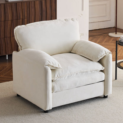 Oversized Reading Armchair With Thick Cushions, High Back Support - White