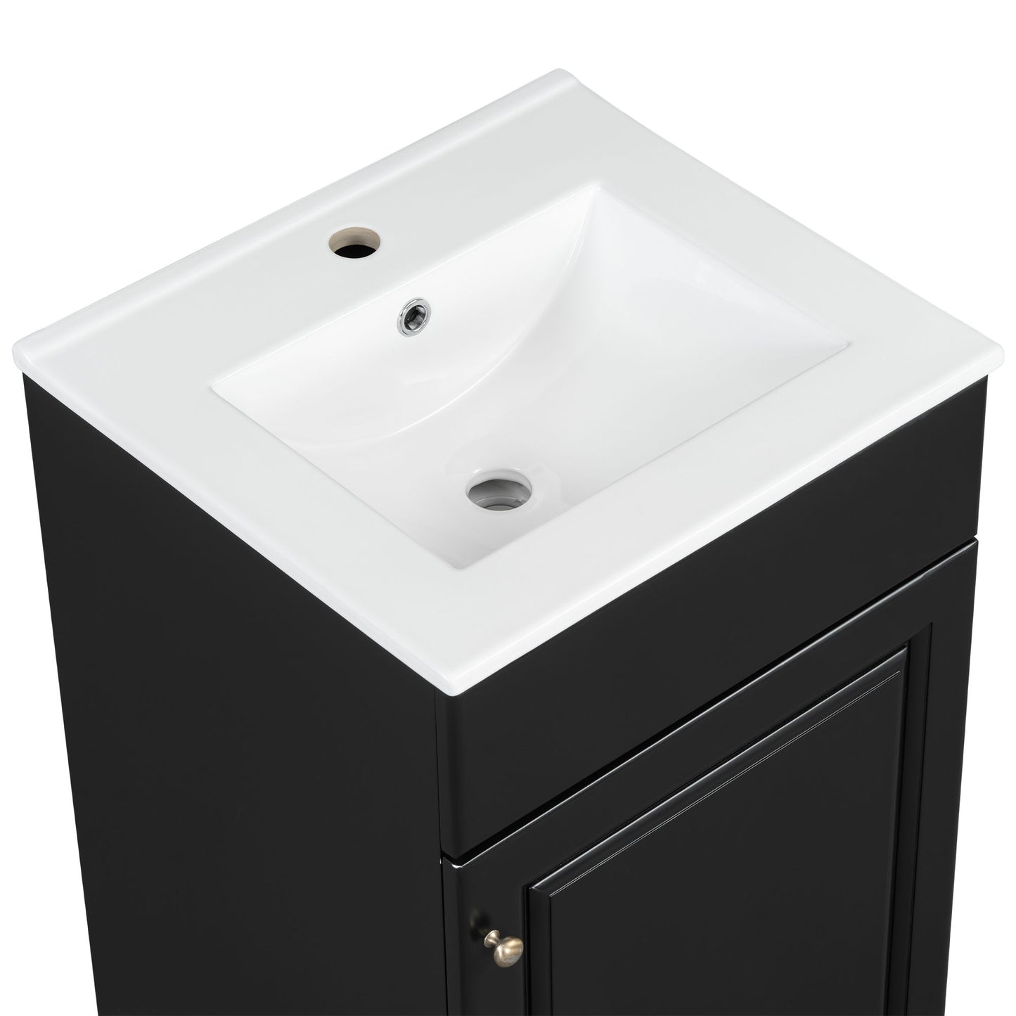 20" Bathroom Vanity With Sink, Freestanding Cabinet With Door Shelf And Adjustable Shelf, And Ceramic Construction - Black