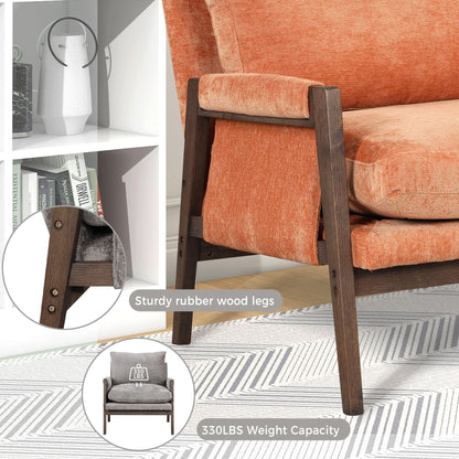 Mid-Century Modern Velvet Accent Chair, Leisure Chair With Solid Wood And Thick Seat Cushion For Living Room, Bedroom, Studio - Orange