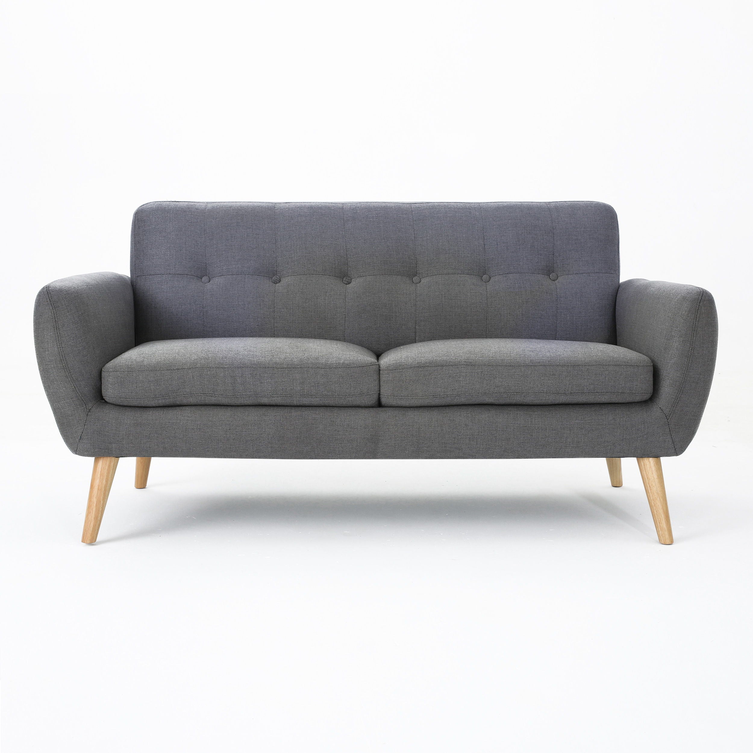 Mid Century Modern Loveseat Sofa With Button Tufted Backrest - Dark Gray