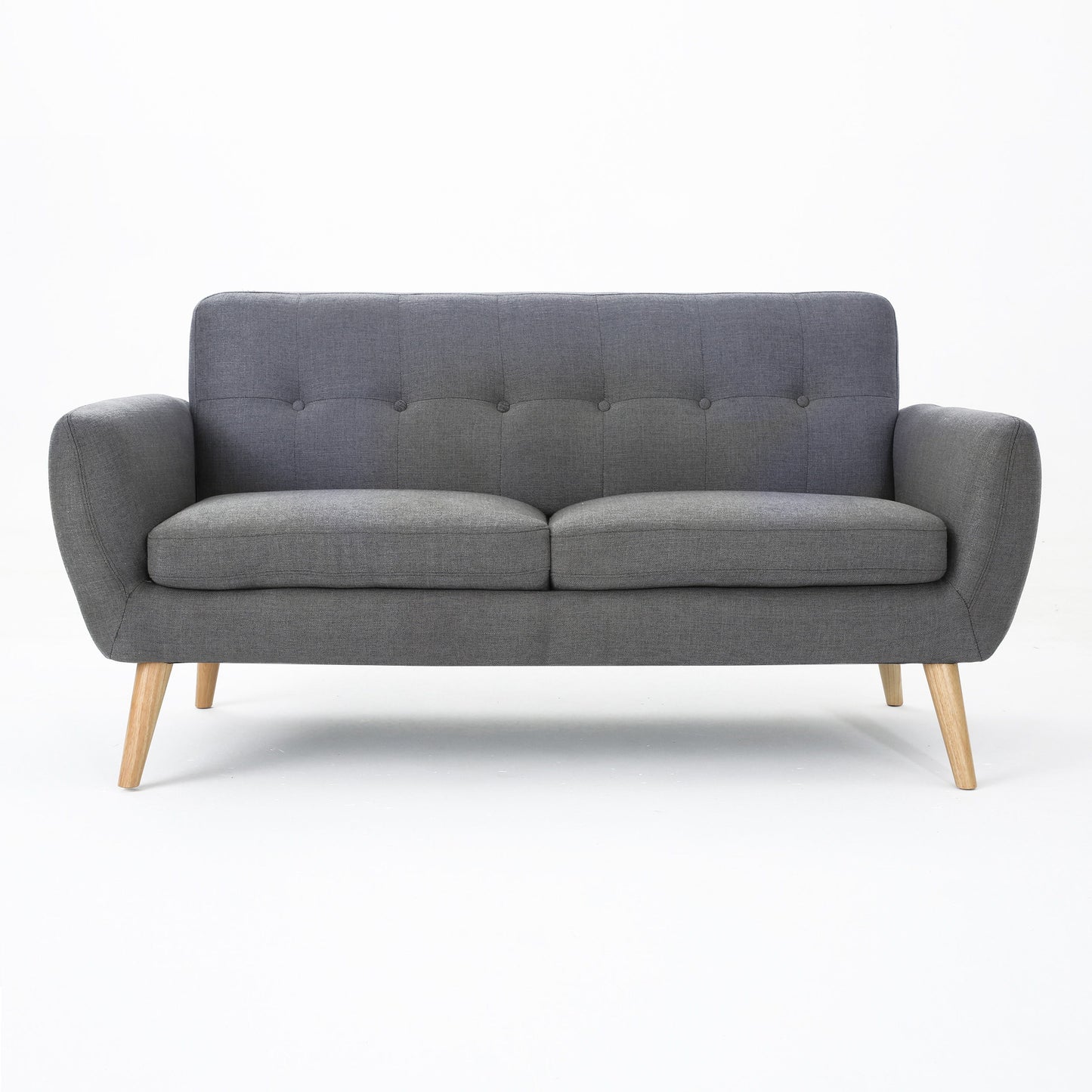 Mid Century Modern Loveseat Sofa With Button Tufted Backrest - Dark Gray