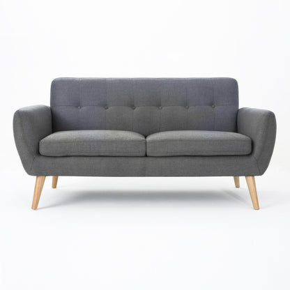 Mid Century Modern Loveseat Sofa With Button Tufted Backrest - Dark Gray