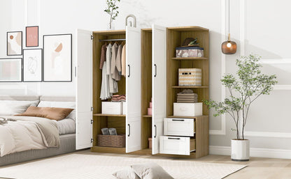 3 Door Storage Wardrobe For Dedroom With Shelves And 2 Drawers, Side Storage Shelves - White