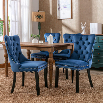 Nikki - Modern, High-End Tufted Solid Wood Contemporary Velvet Upholstered Dining Chair With Wood Legs Nailhead Trim (Set of 2) - Blue