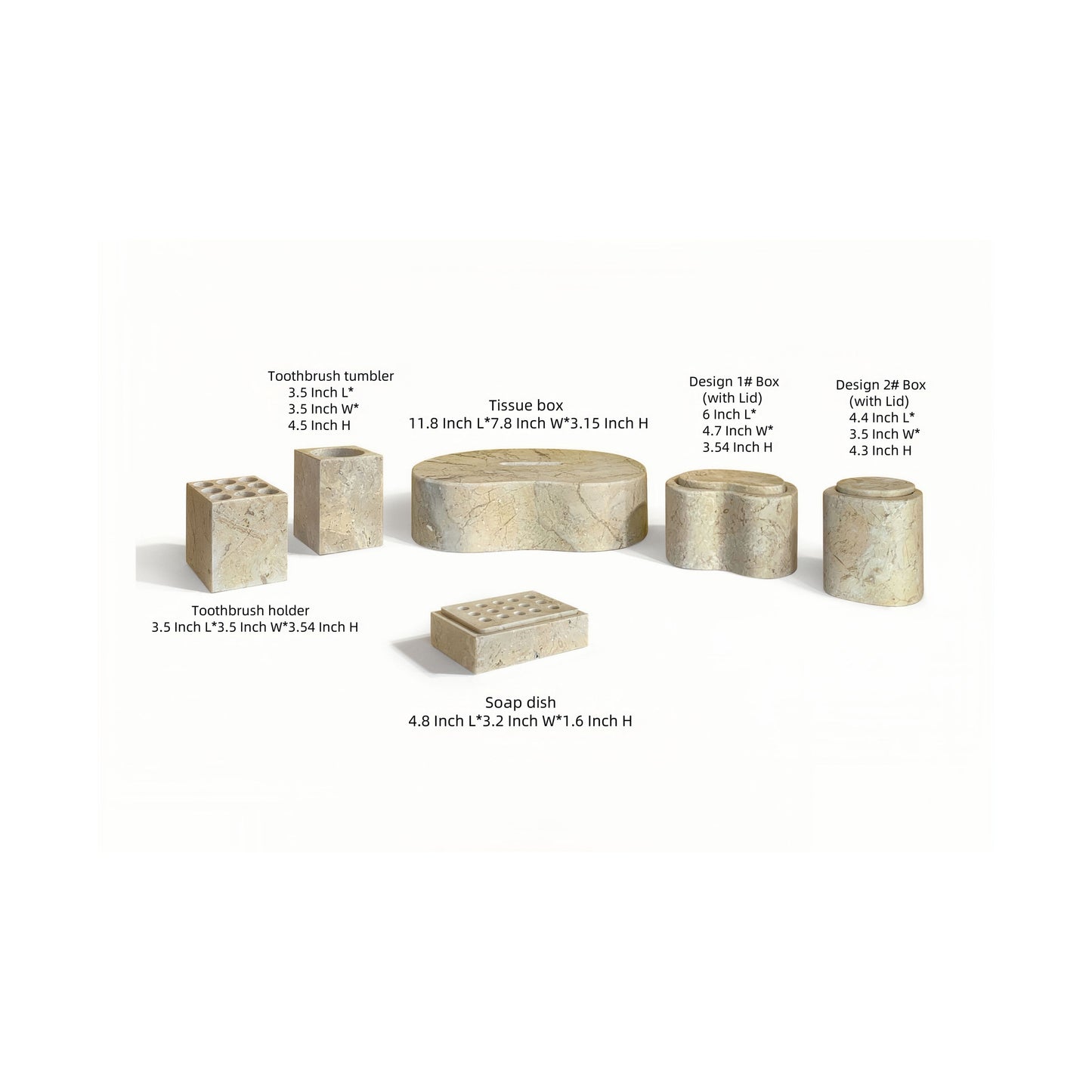 Marble Bathroom Accessories Set, Natural Stone - Beige / Gold / Beige / Yellow