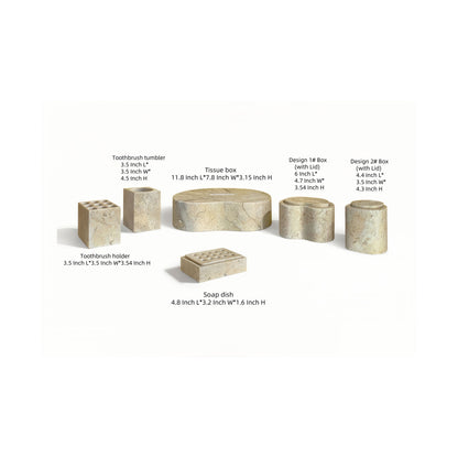 Marble Bathroom Accessories Set, Natural Stone - Beige / Gold / Beige / Yellow