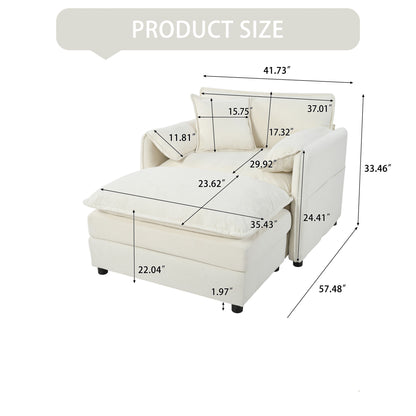Oversized Recliner Chair With Movable Ottoman, Soft Chenille Upholstered Lounge Chair - Beige