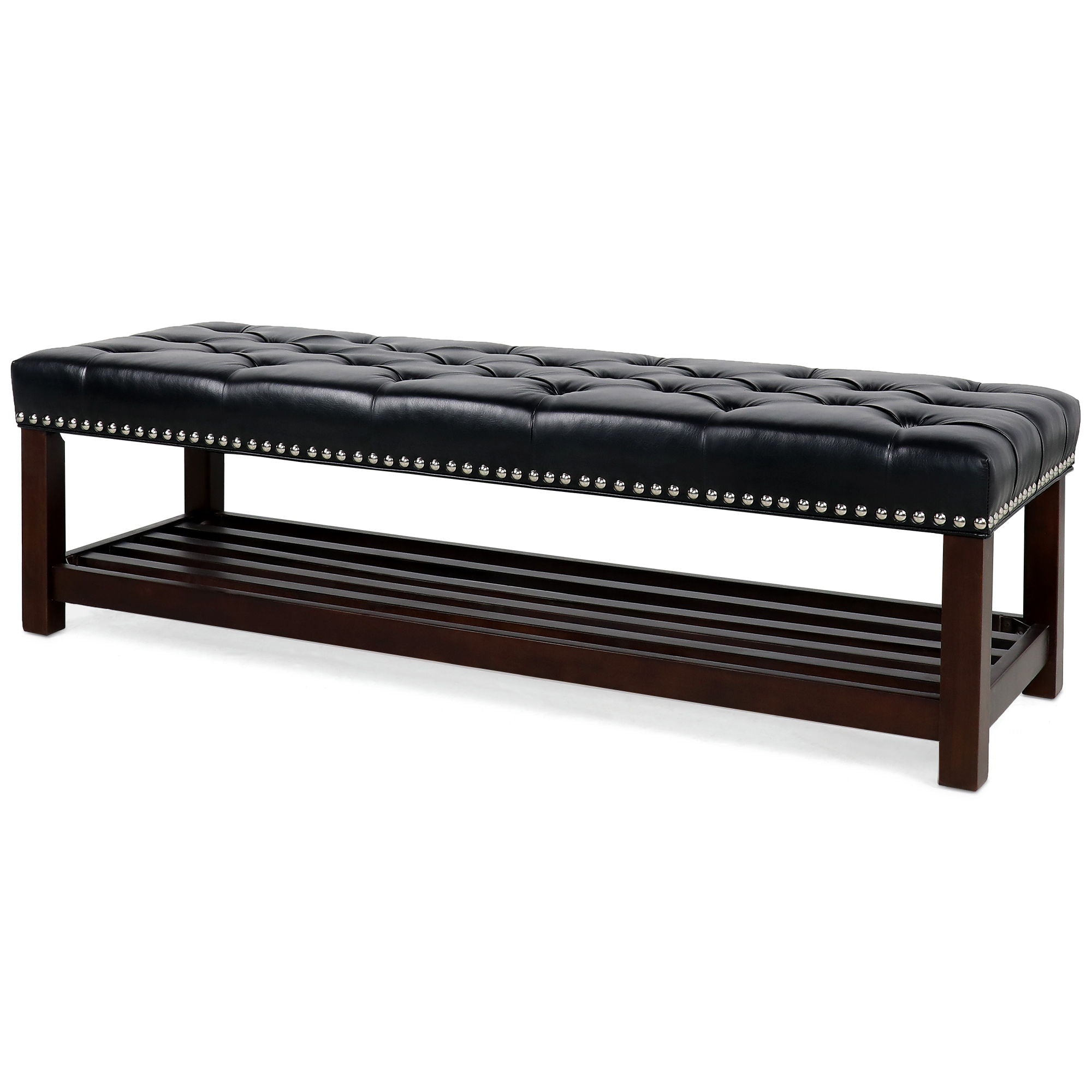 Wooden Base Upholstered Bench For Bedroom For Entryway - Black