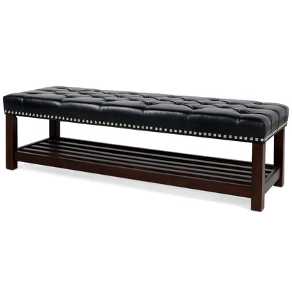 Wooden Base Upholstered Bench For Bedroom For Entryway - Black