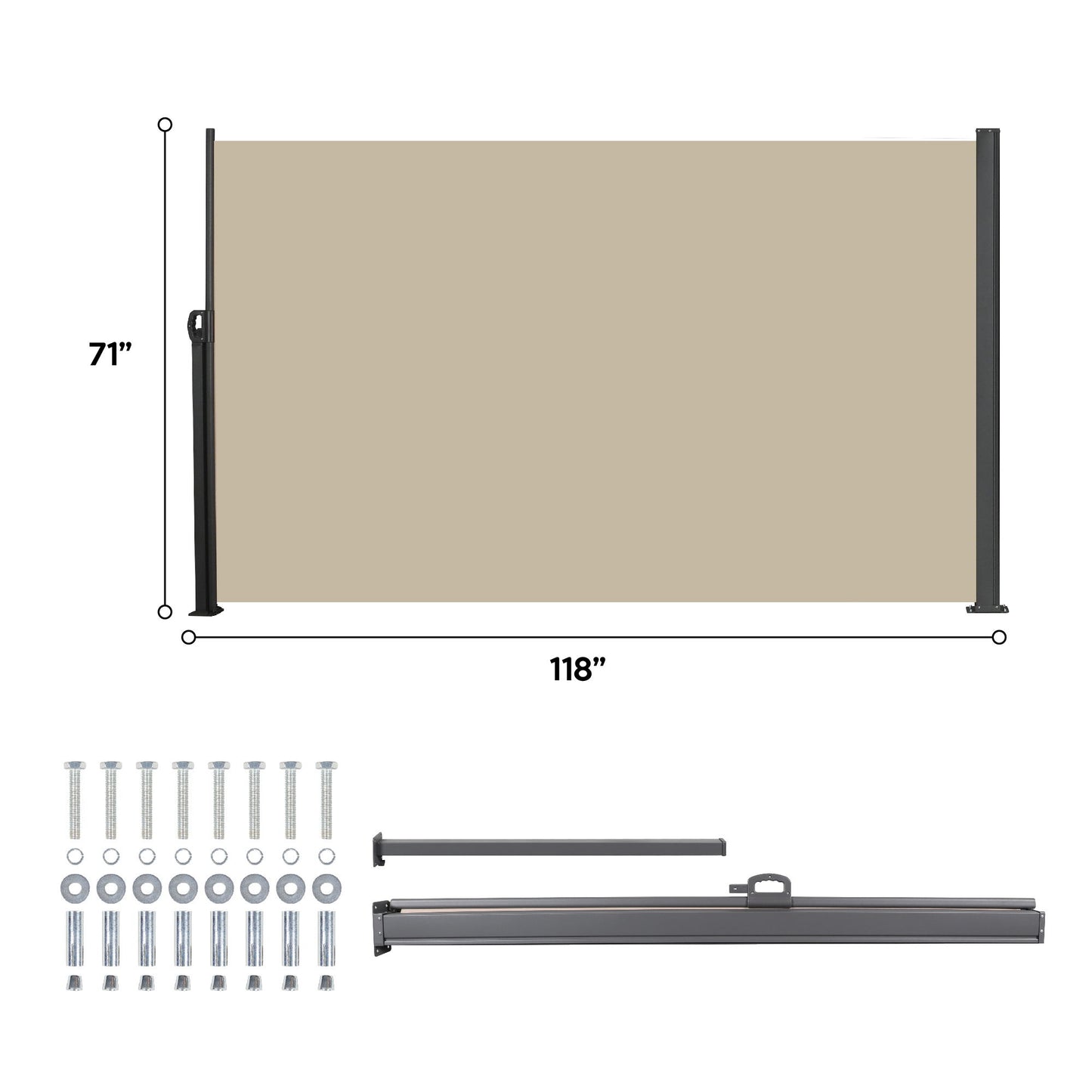 Retractable Side Awning Waterproof And UV Resistant Privacy Screen For Patio Balcony Garden Polyester With Frame - Acacia Wood / Beige