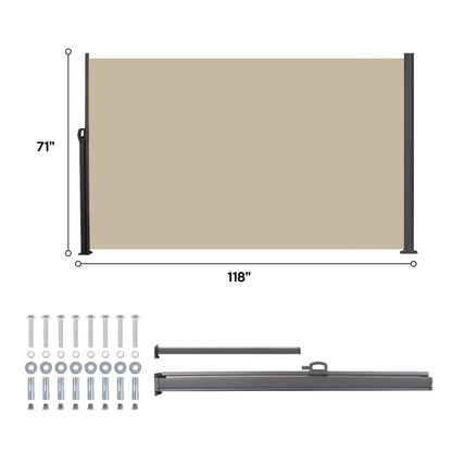 Retractable Side Awning Waterproof And UV Resistant Privacy Screen For Patio Balcony Garden Polyester With Frame - Acacia Wood / Beige