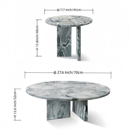 Luxury Natural Marble Coffee Table Set With Metal Base For Living Room - Blue / Gray